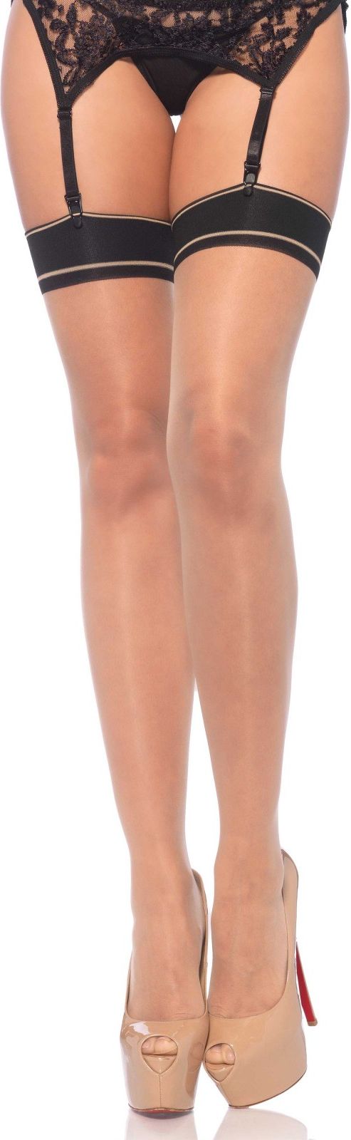 Huidskleurige stockings met kanten jarretel