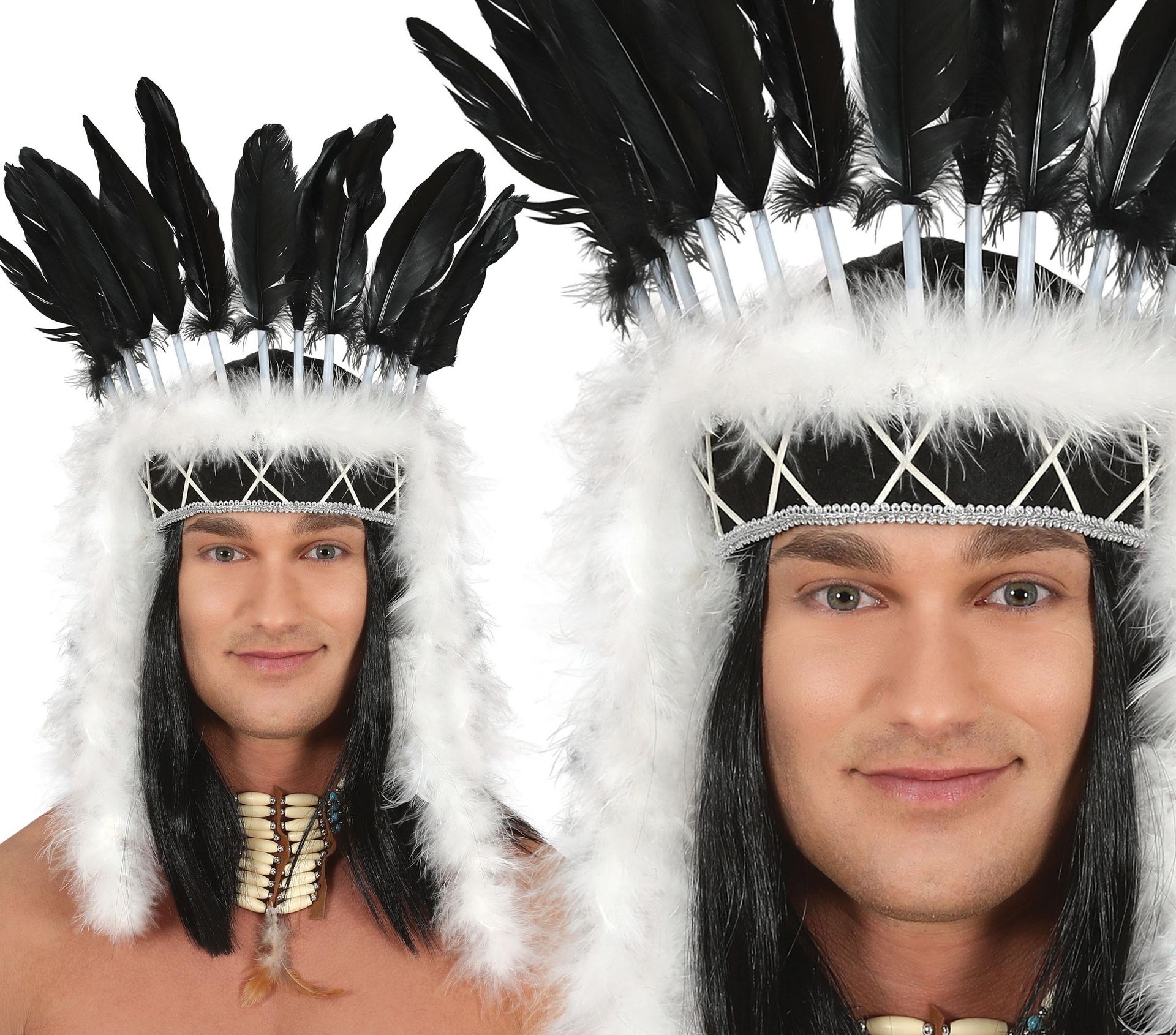 Indianen Hoofdtooi met Zwarte Veren