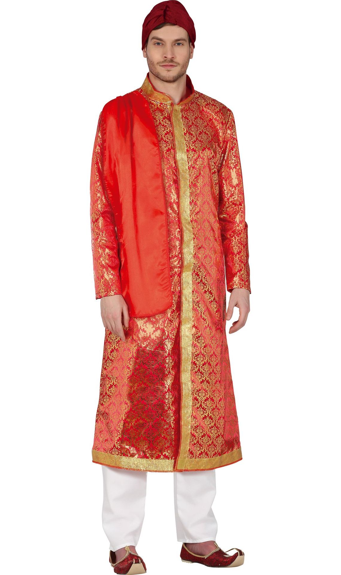 Indiase tuniek rood outfit met hoed heren