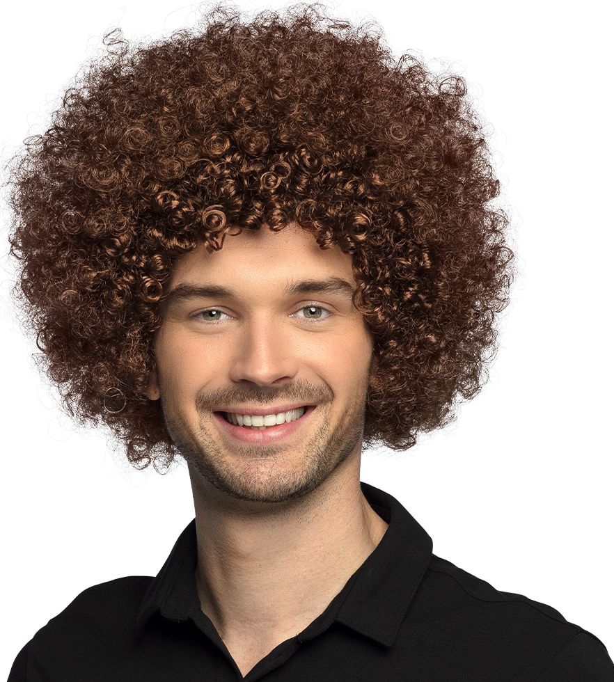 Jaren 70 afro pruik bruin