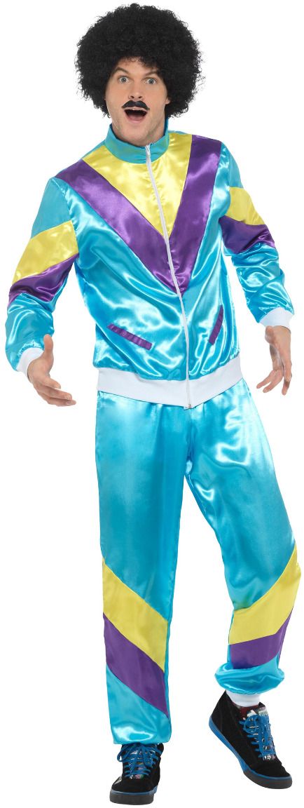 Jaren 80 trainingspak blauw heren