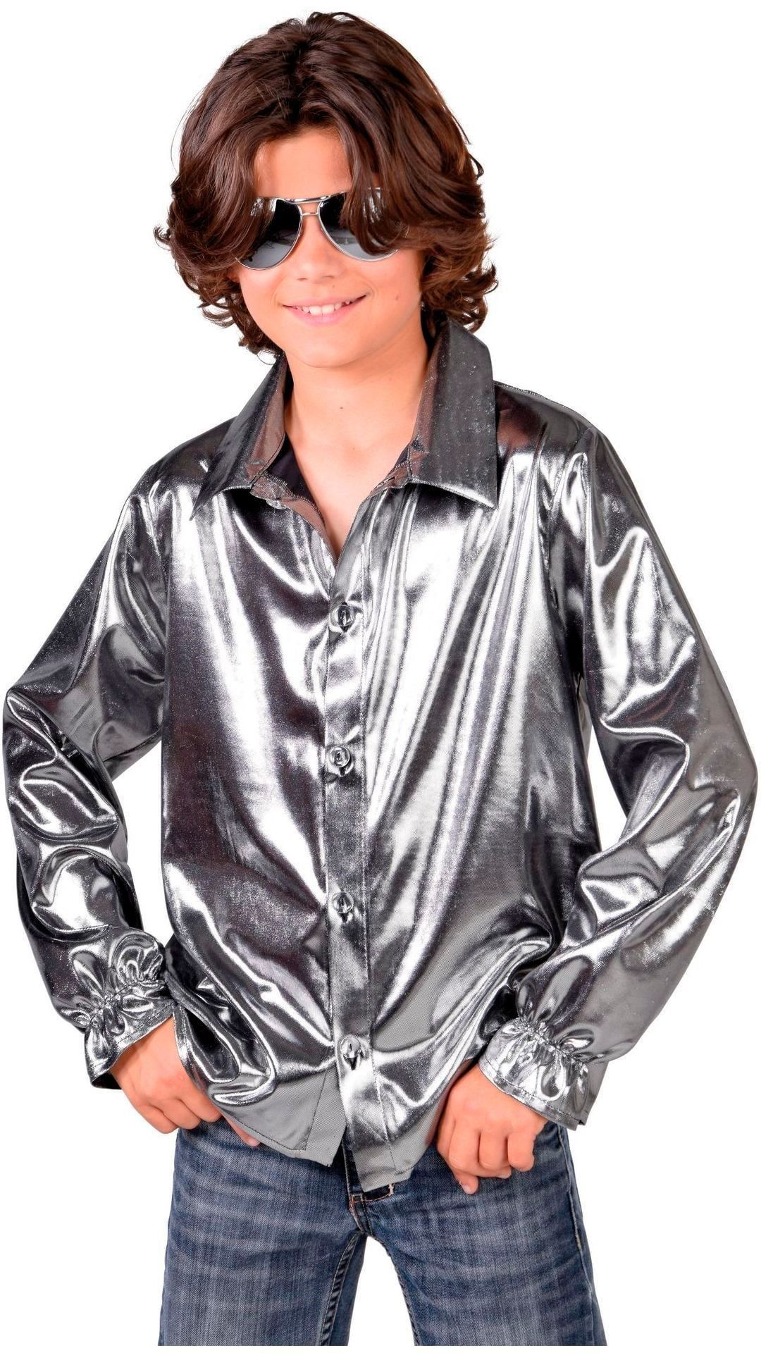 Jongens disco hemd zilver