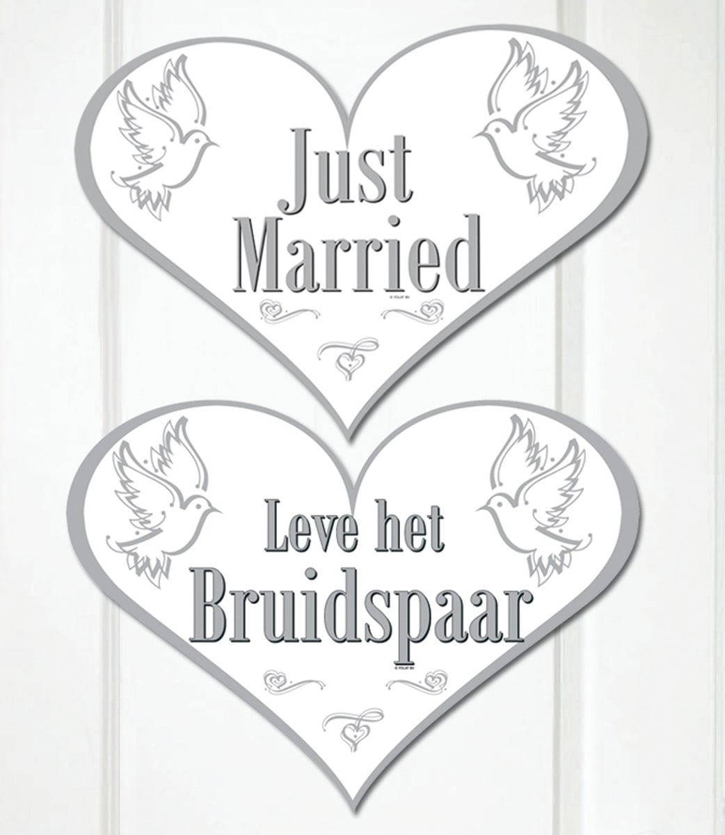 Just married bruiloft deurbord