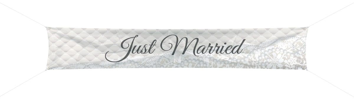 Just married bruiloft spandoek