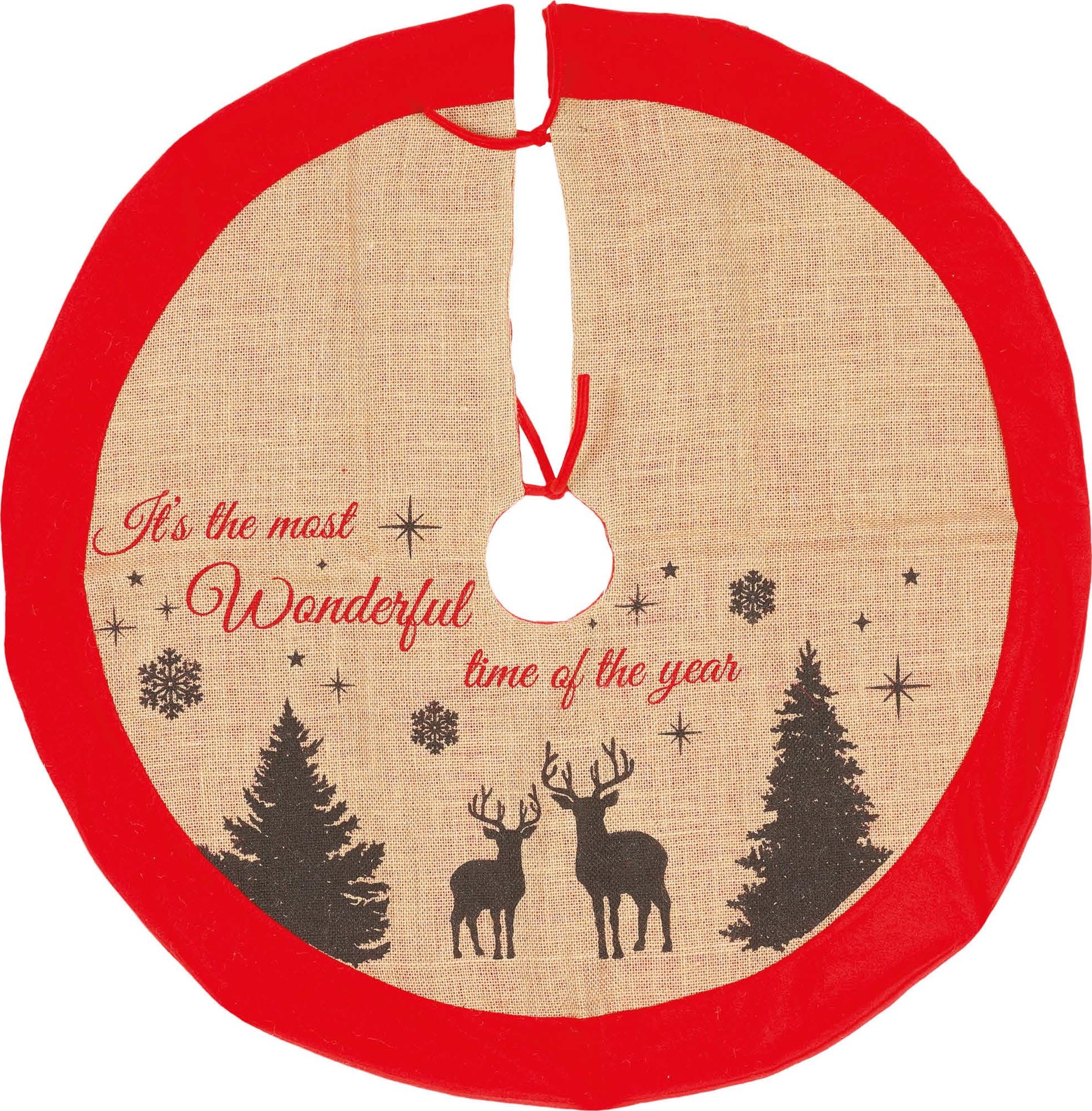 Jute kerstboomkleed met rode basis 85cm