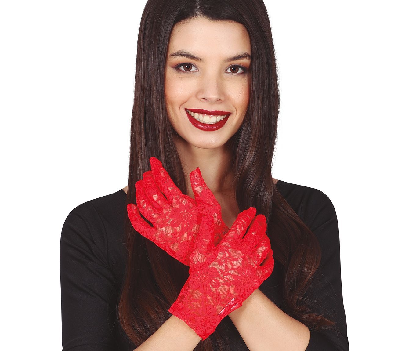 Kanten rode handschoenen kort