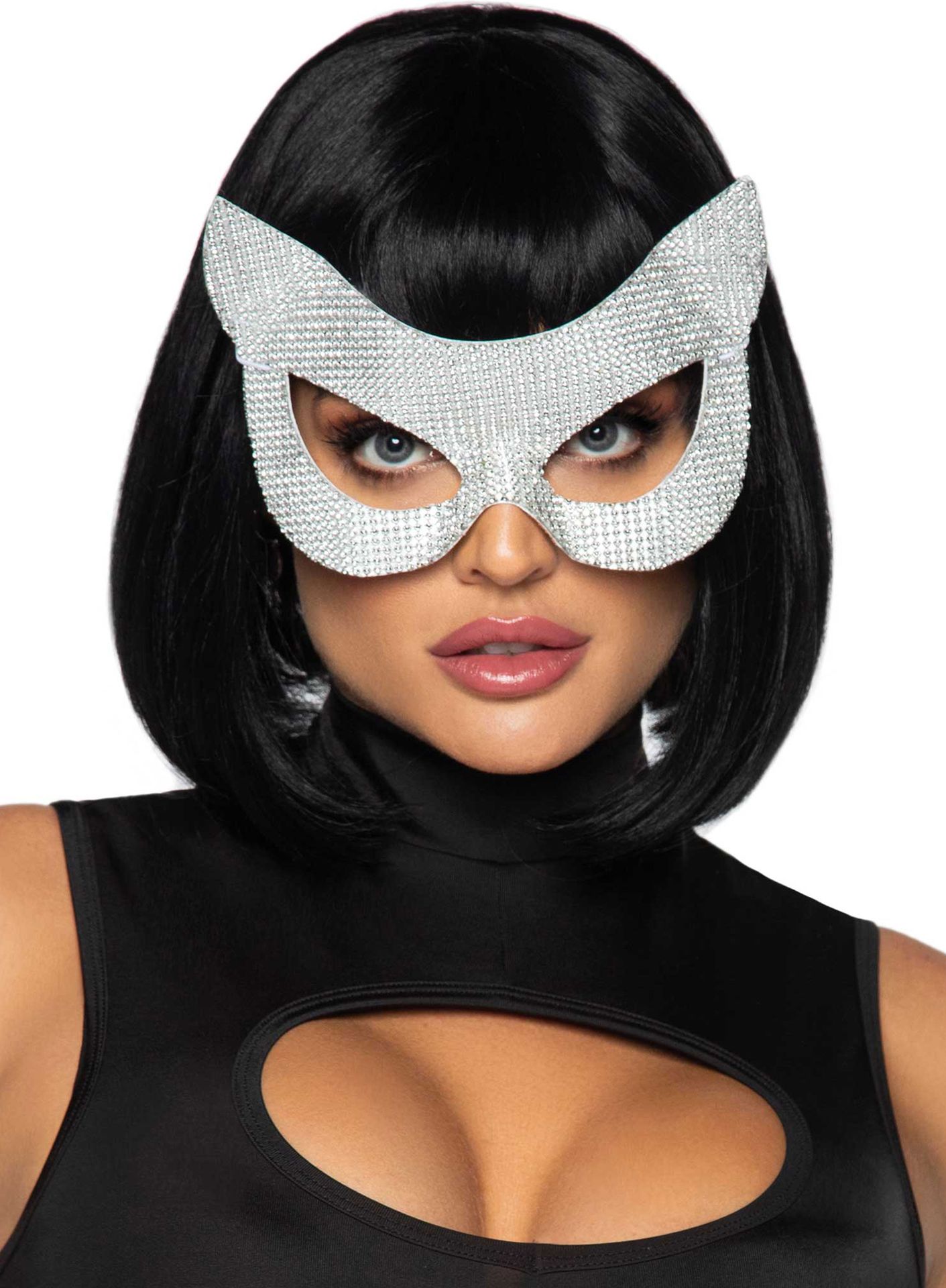 Kat oogmasker zilver glamour