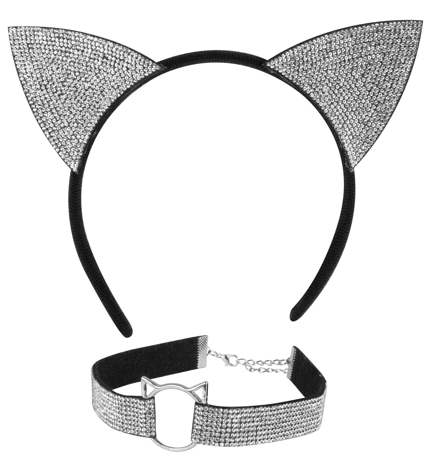 Katten Oren Accessoire Set met Halsband Zilver