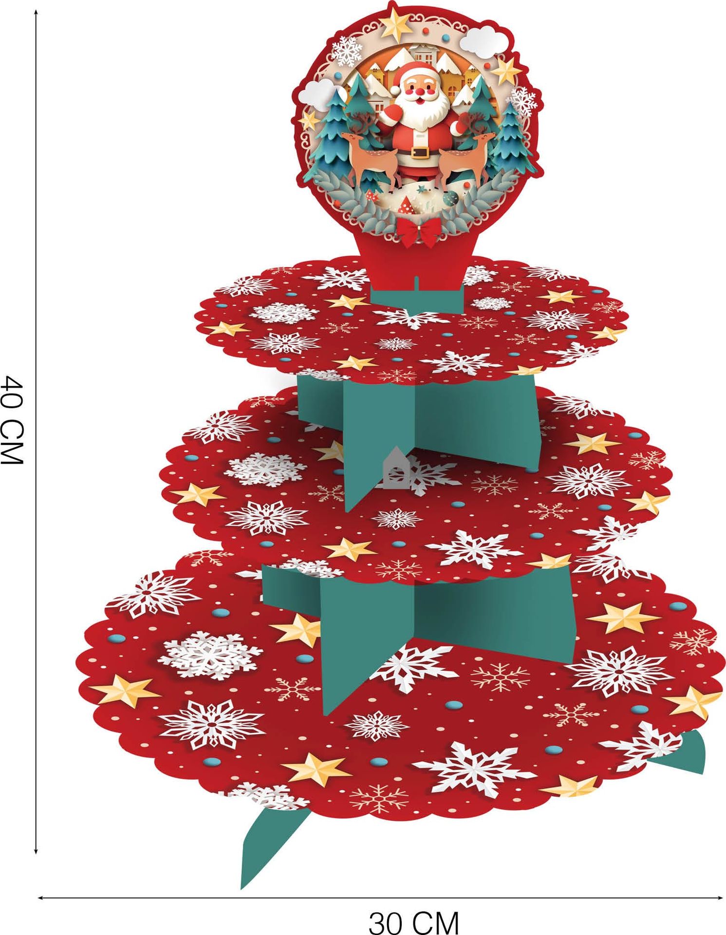 kerst etagere klassieke kerstman 3 lagen karton