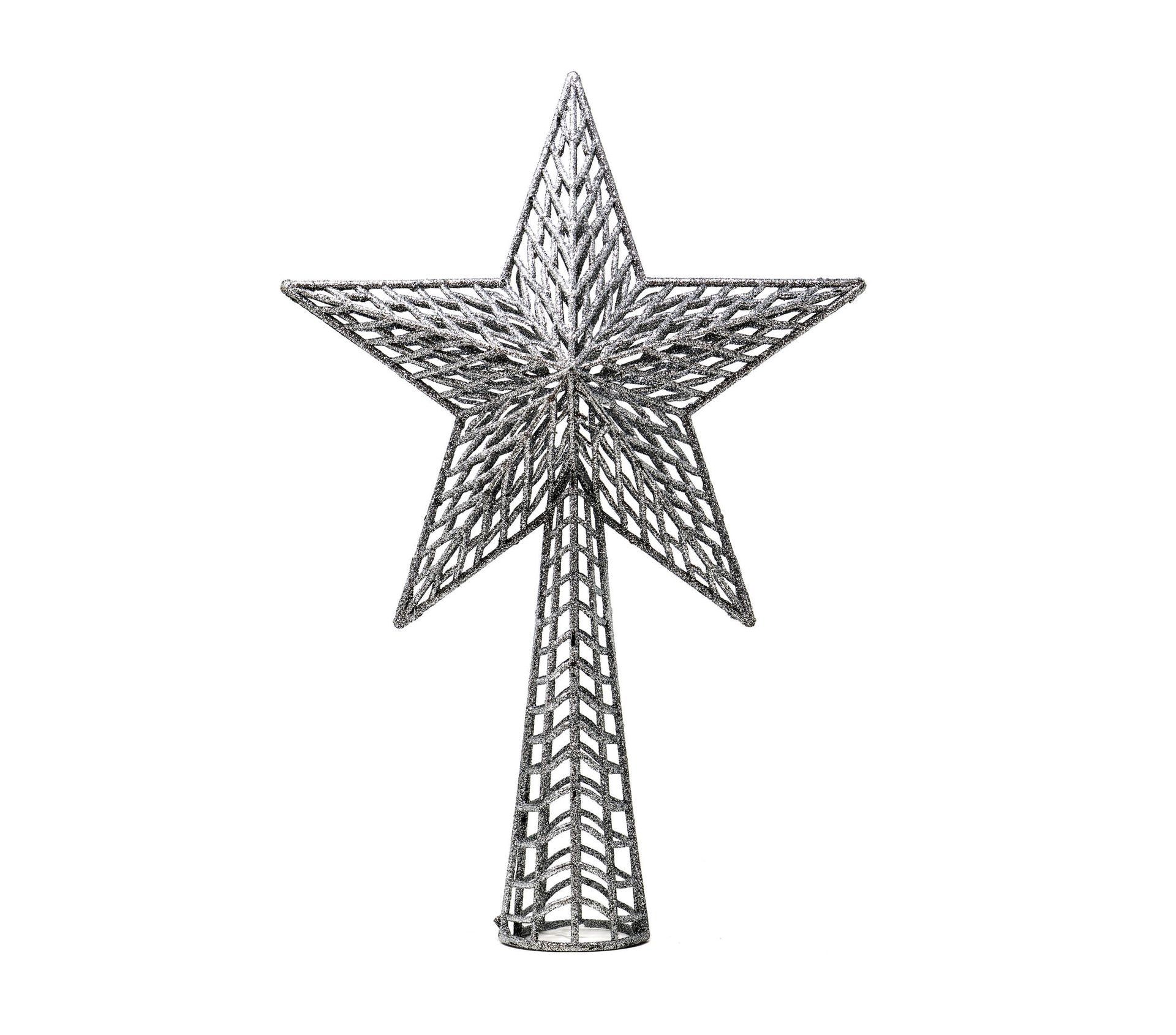 Kerstboom topper ster glitter zilver 27cm