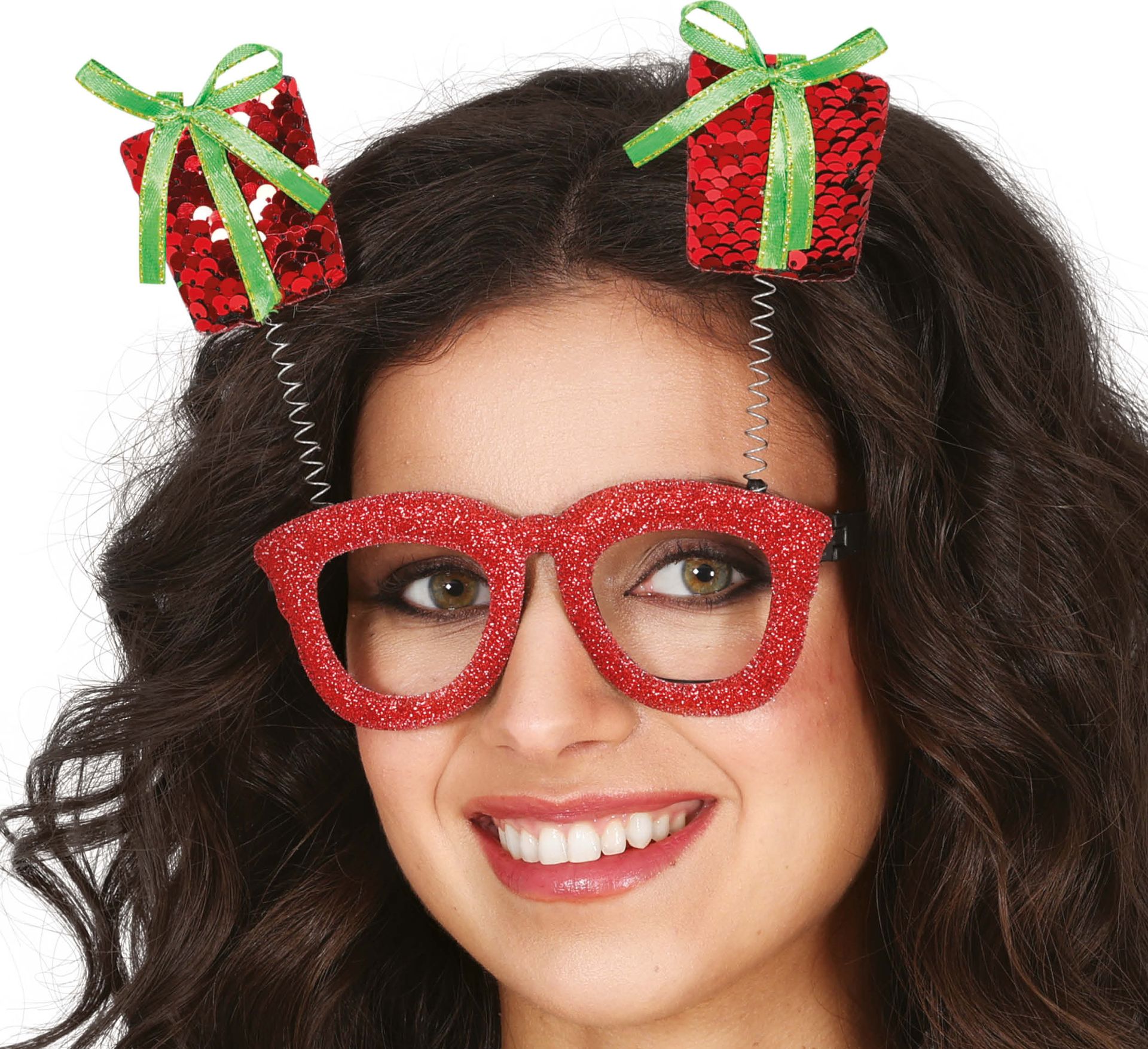 Kerstbril met pailletten en cadeautje
