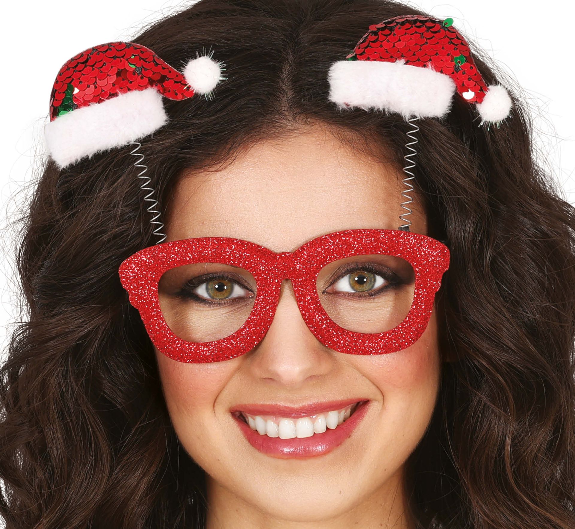 Kerstbril met pailletten en kerstmuts