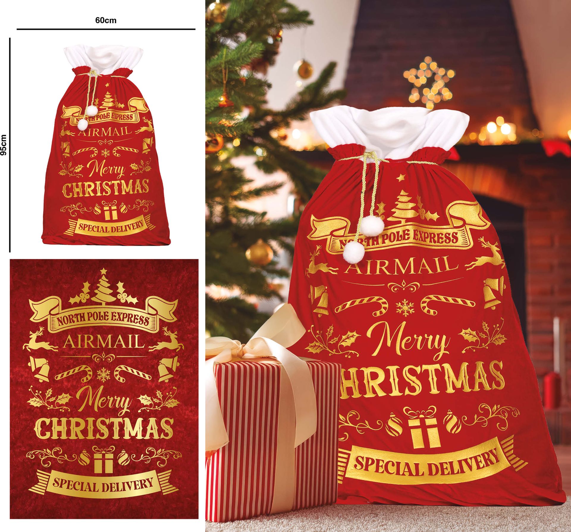 Kerstcadeau zak rood merry christmas