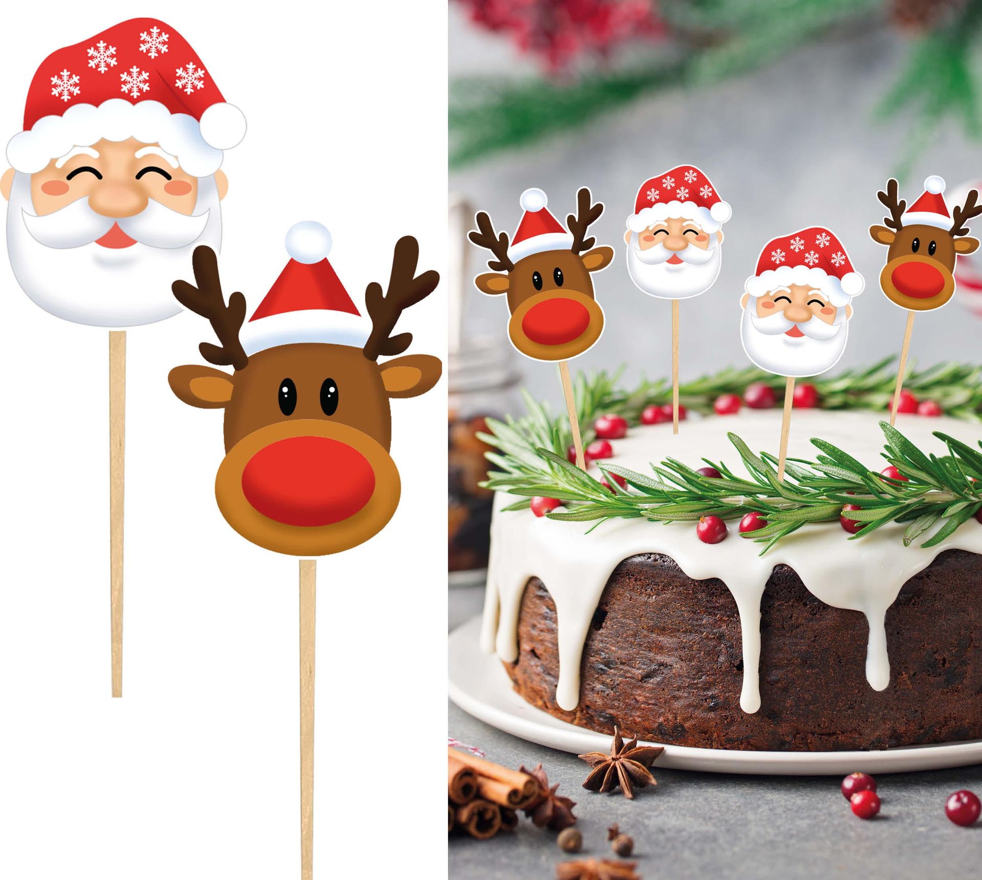 Kerstman cupcake versiering 6cm 12 stuks
