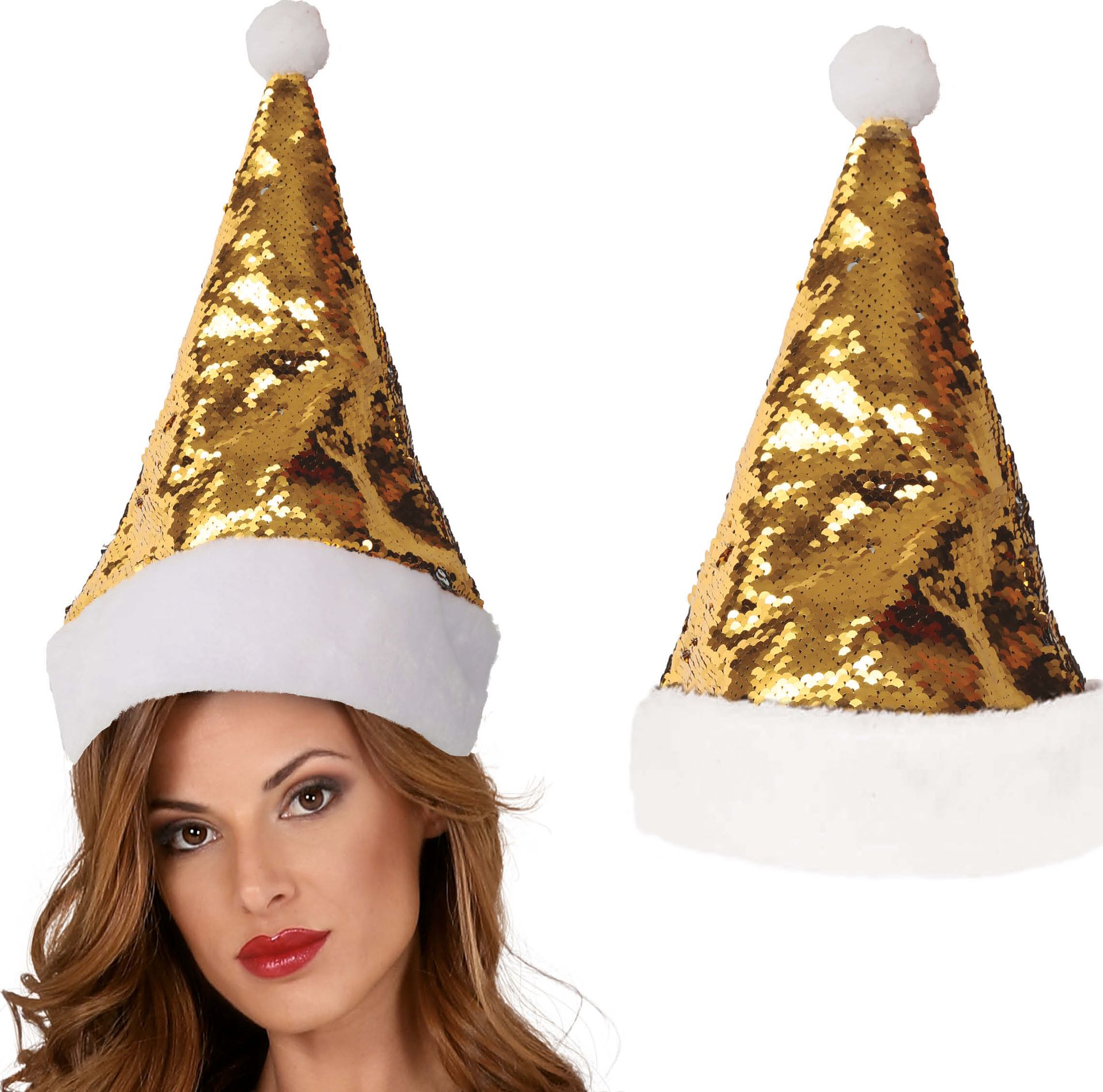 Kerstmuts goud en zilver omkeerbare pailletten