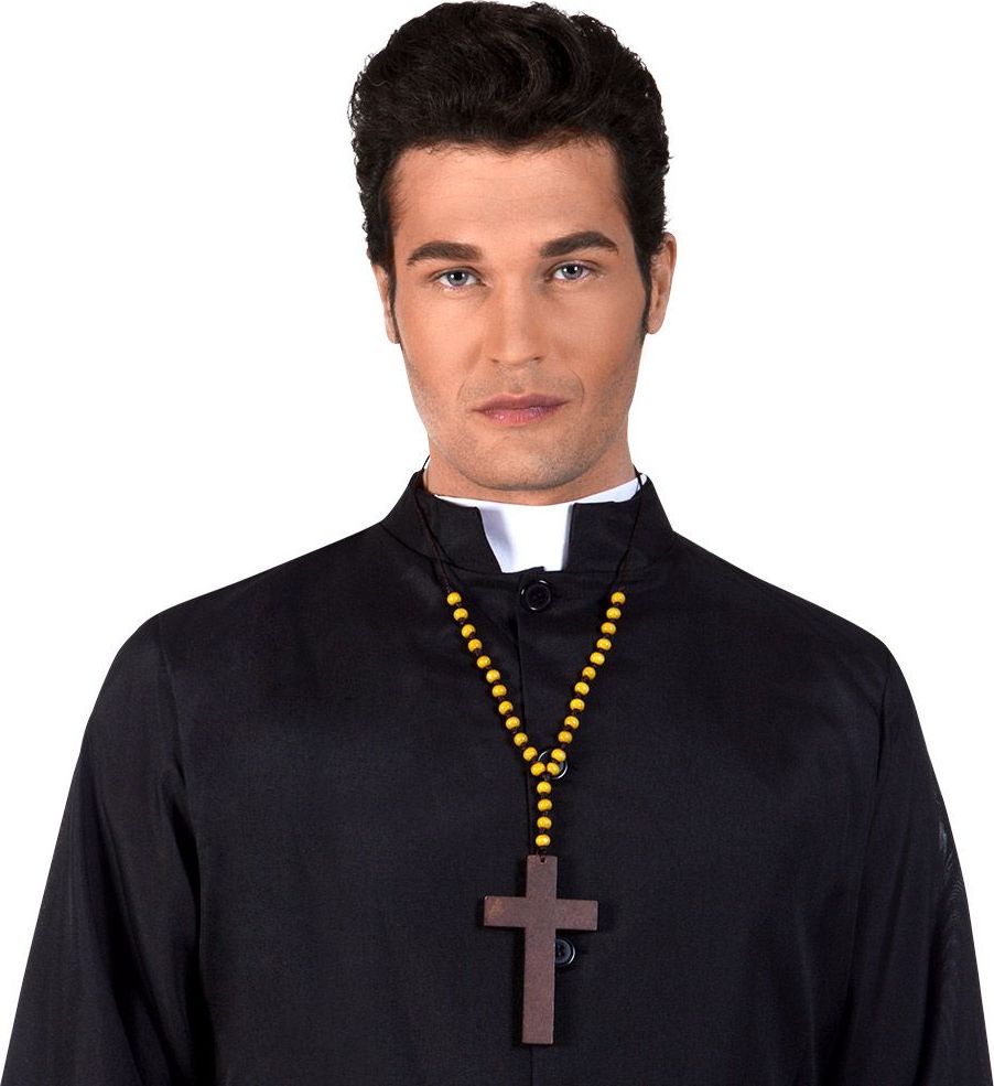 Ketting met houten priester kruis