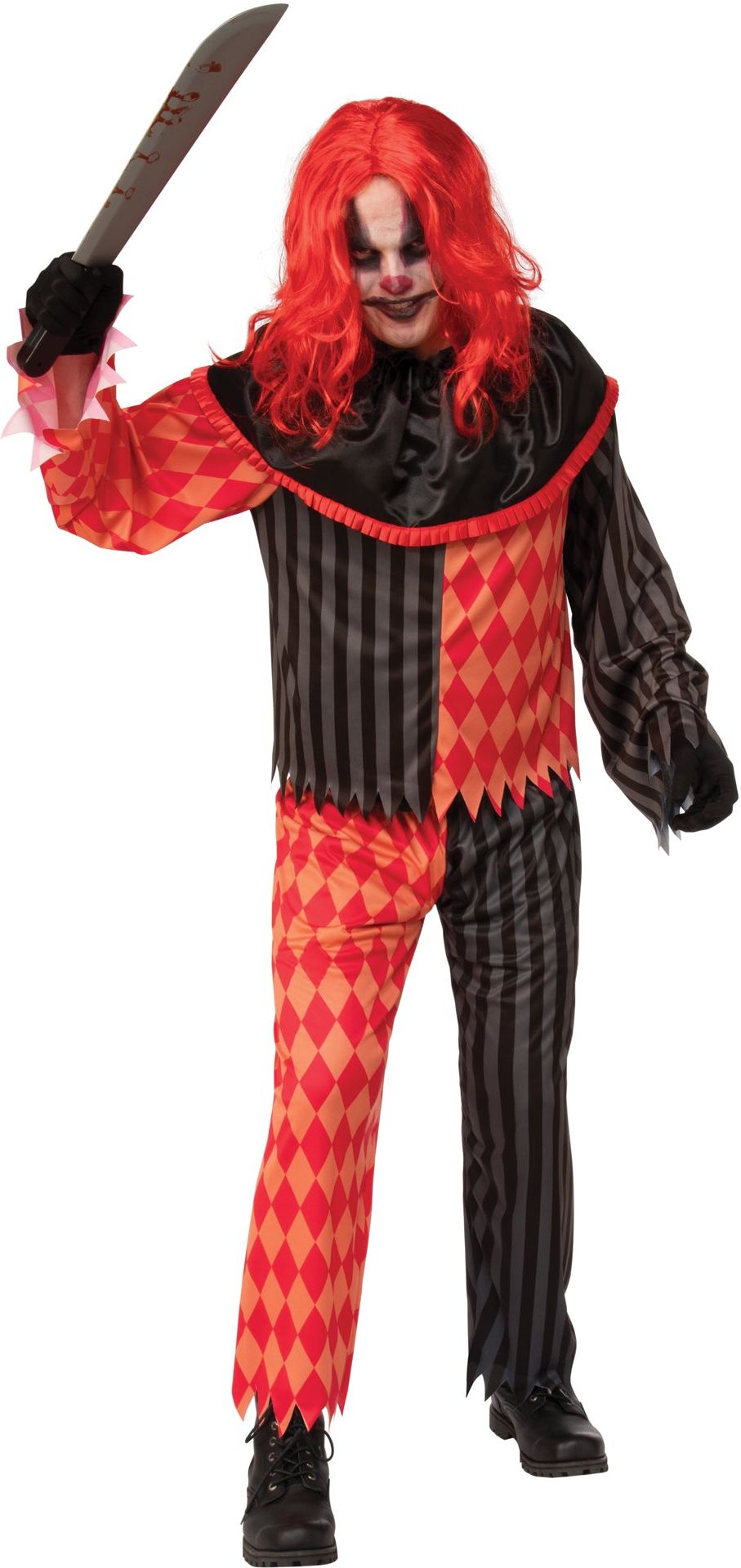 Killer Clown Heren Halloween Kostuum Rood Zwarte Ruiten