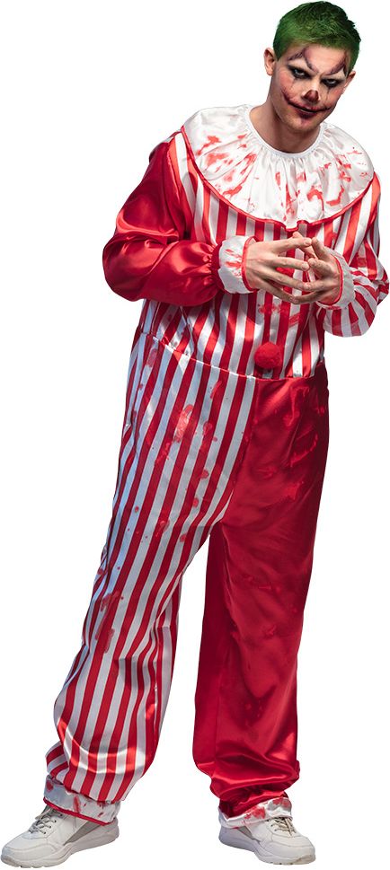 Killer clown kostuum heren rood en wit
