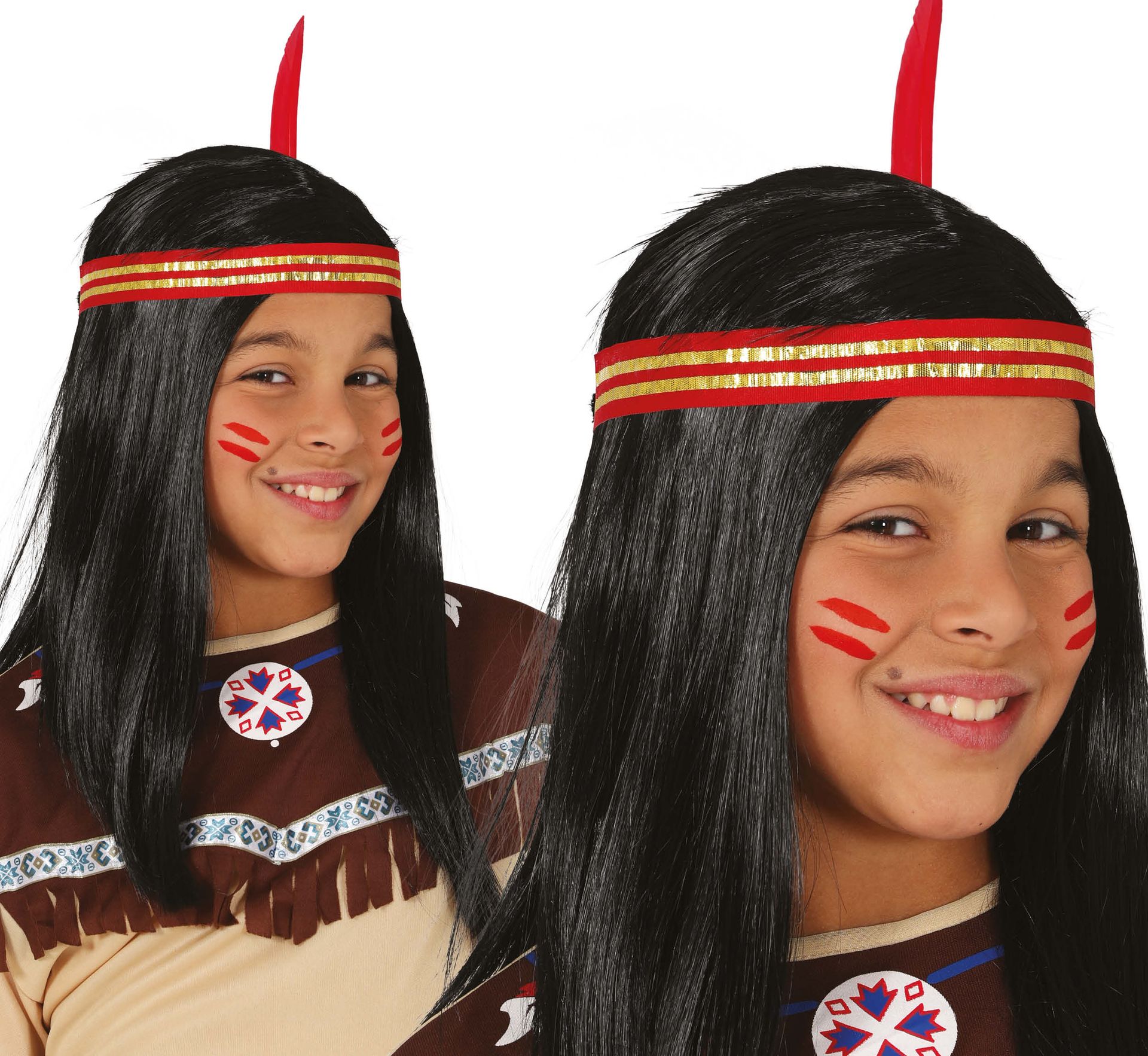Kinderen Zwarte Indianenpruik met Veer