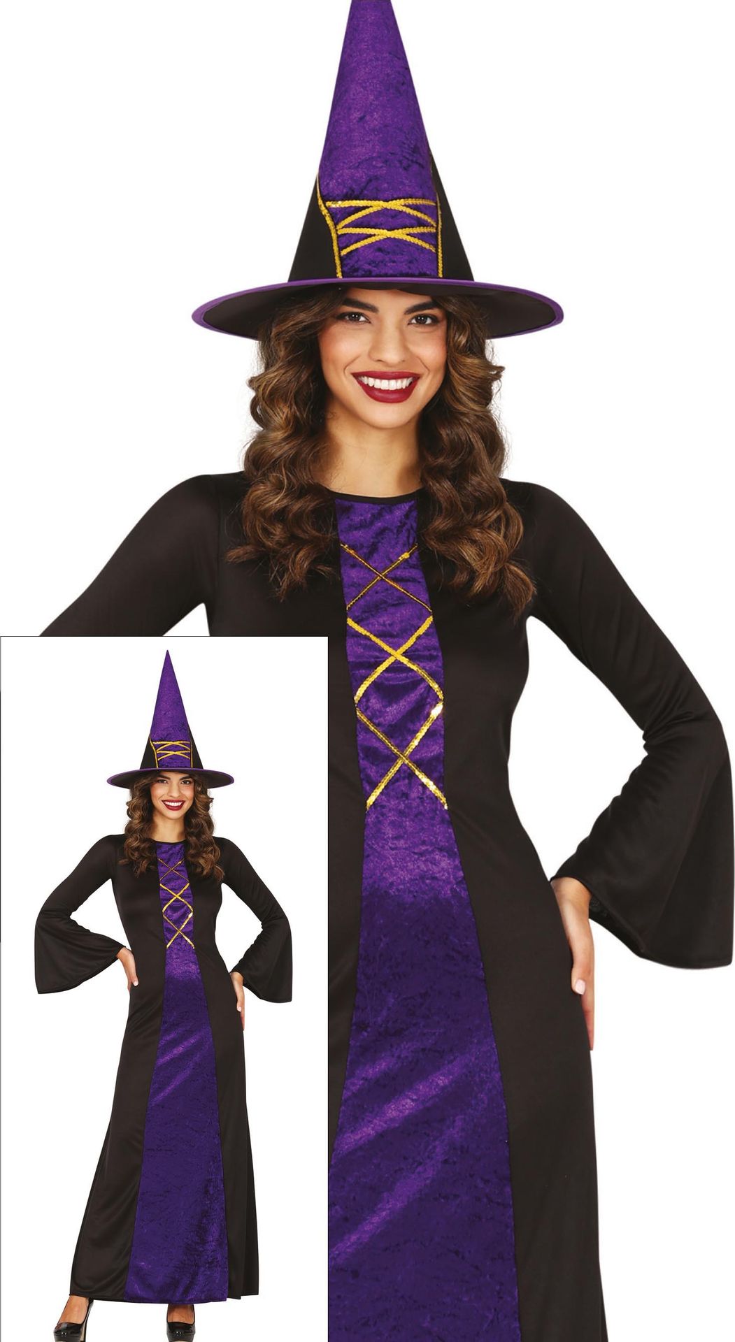 Klassieke paarse heksenjurk halloween dames