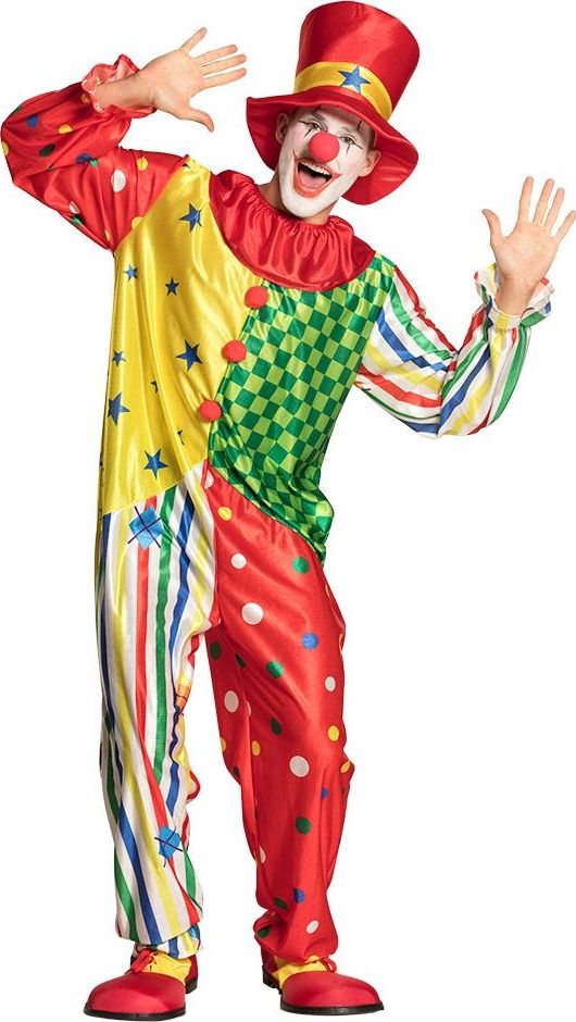 Kleurige clown jumpsuit heren