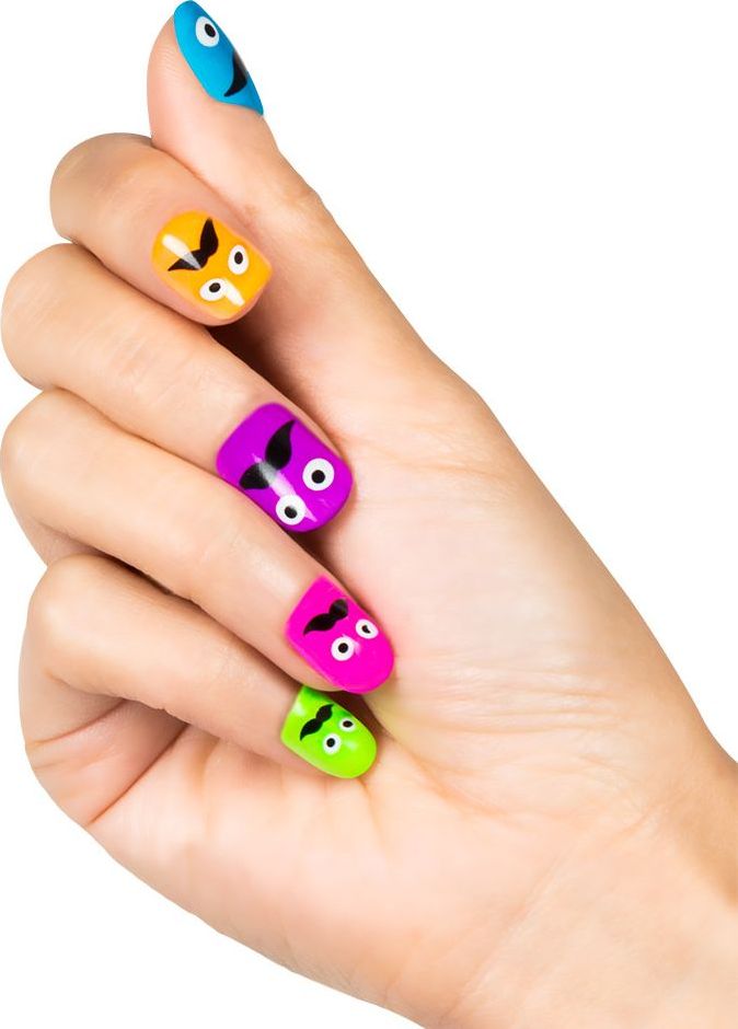 Kleurige moustache nagels 24x