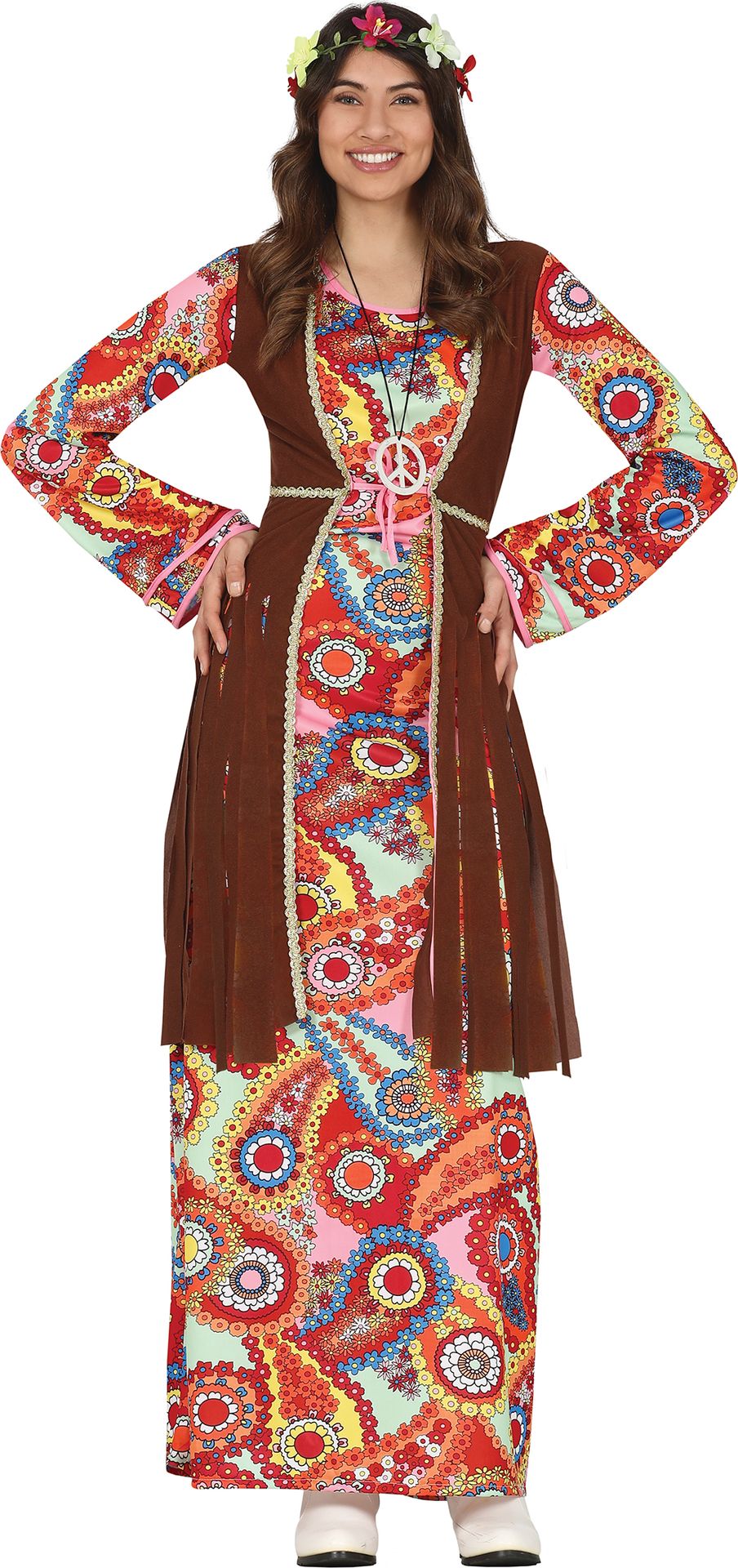Kleurijkke hippie jurk met vest outfit dames