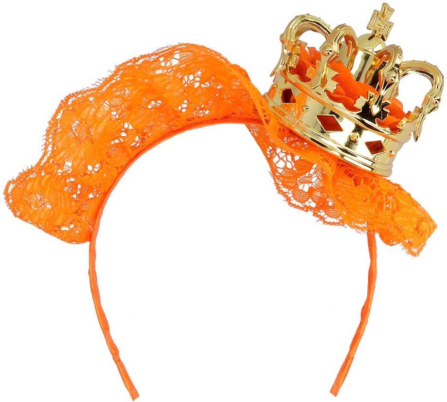 Koningsdag kanten tiara met mini kroontje