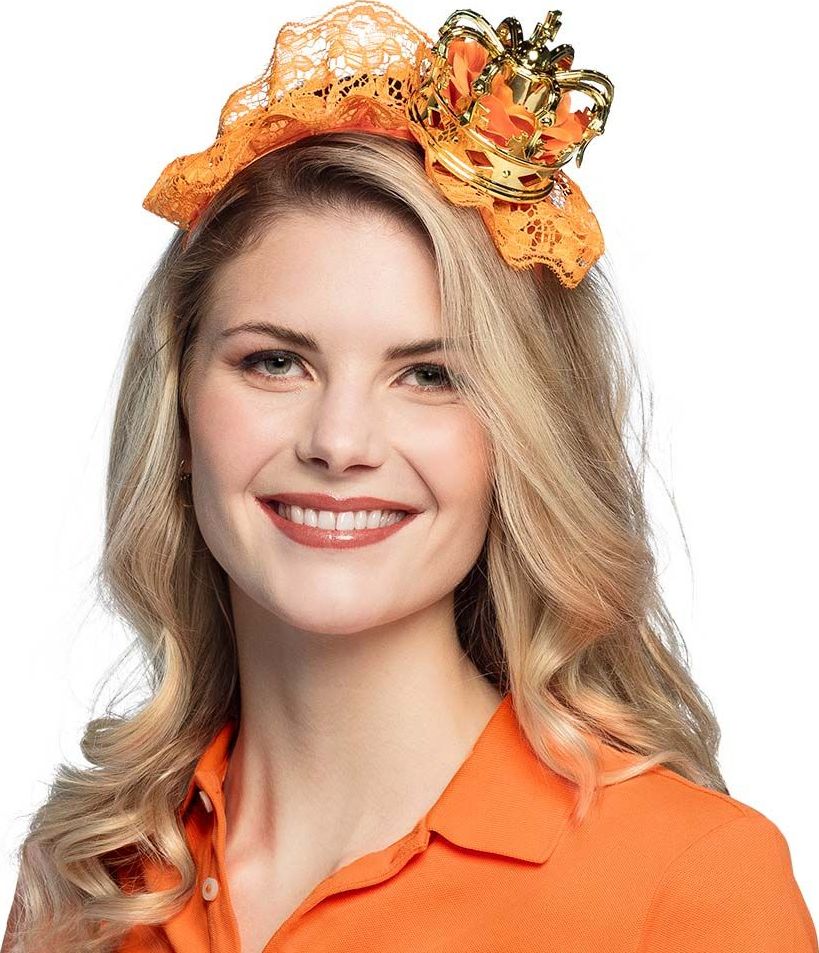 Koningsdag kanten tiara met mini kroontje