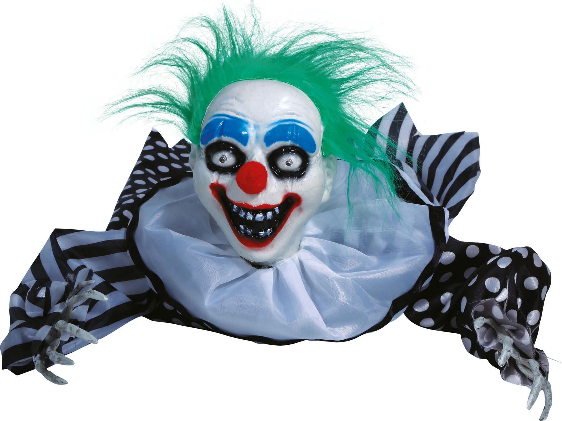 Kruipende horrorclown met licht, geluid en beweging 65 cm halloween