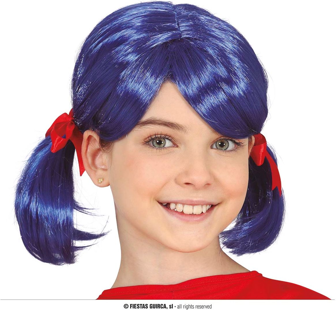 Ladybug Pruik Kinderen Blauw Rode Vlechtjes