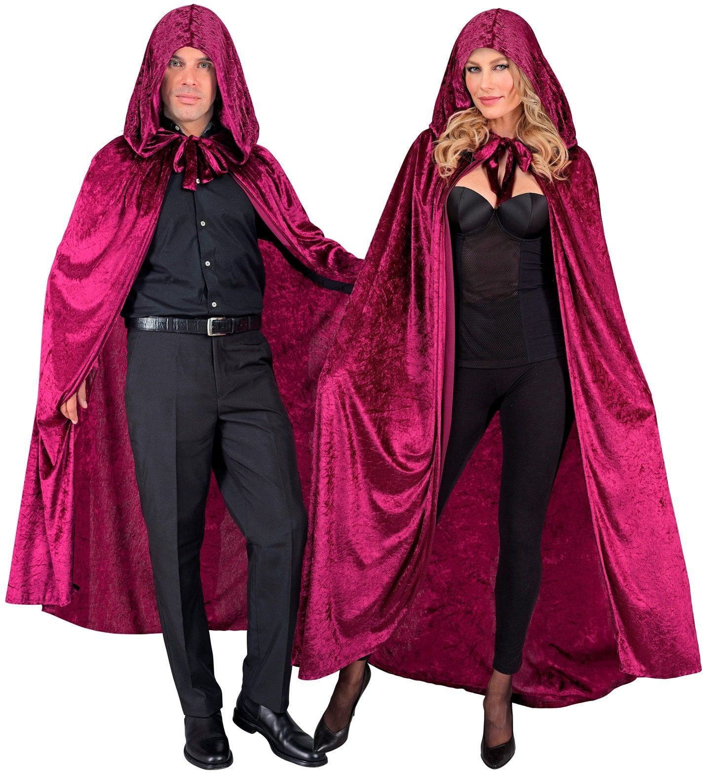 Lange Bordeaux Rode Middeleeuwse Mantel met Capuchon