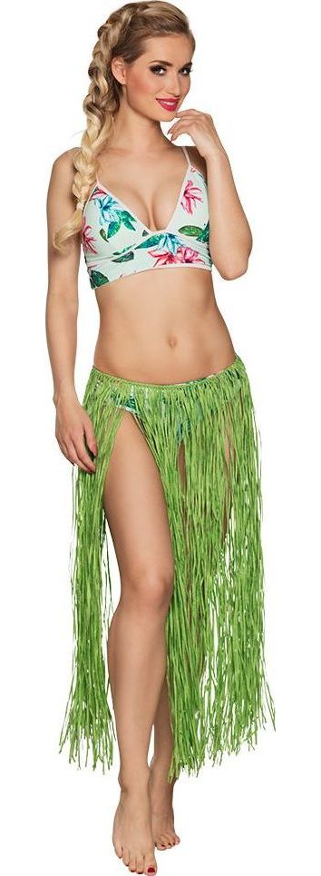 Lange hawaii rok raffia groen