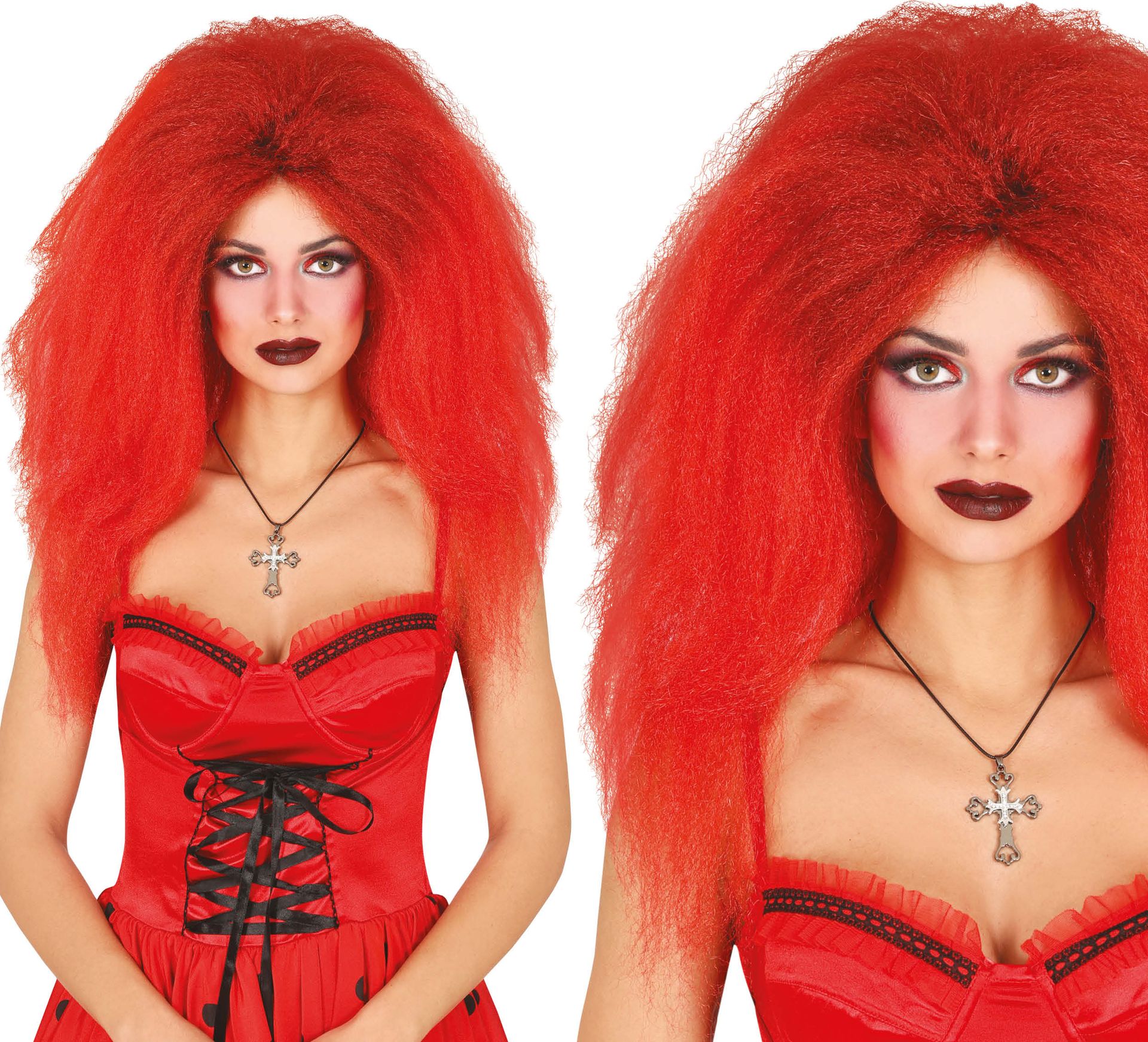 Lange rode manen pruik halloween