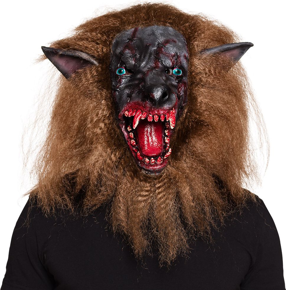 Latex bebloede weerwolf masker met haar