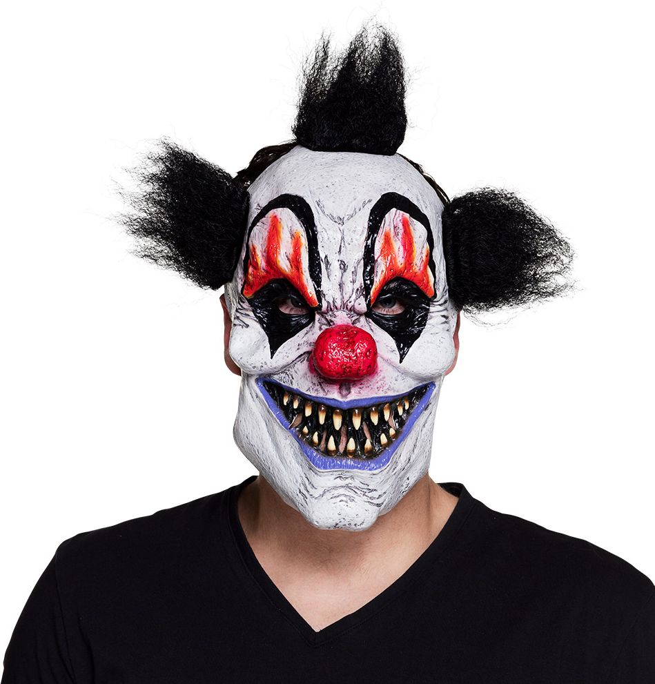Latex killer clown masker met haar