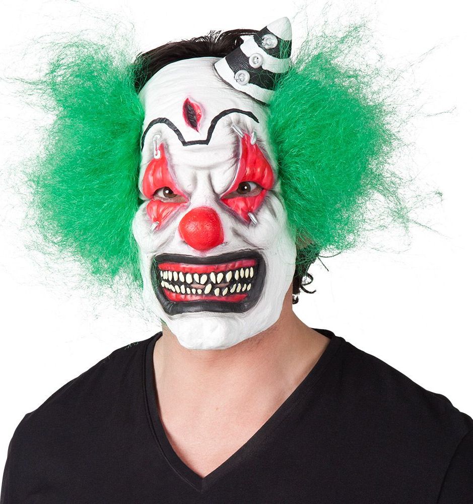 Latex terror clown masker met haar