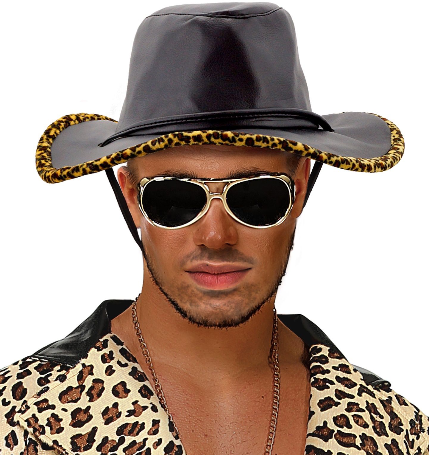 Lederlook cowboyhoed met luipaard print