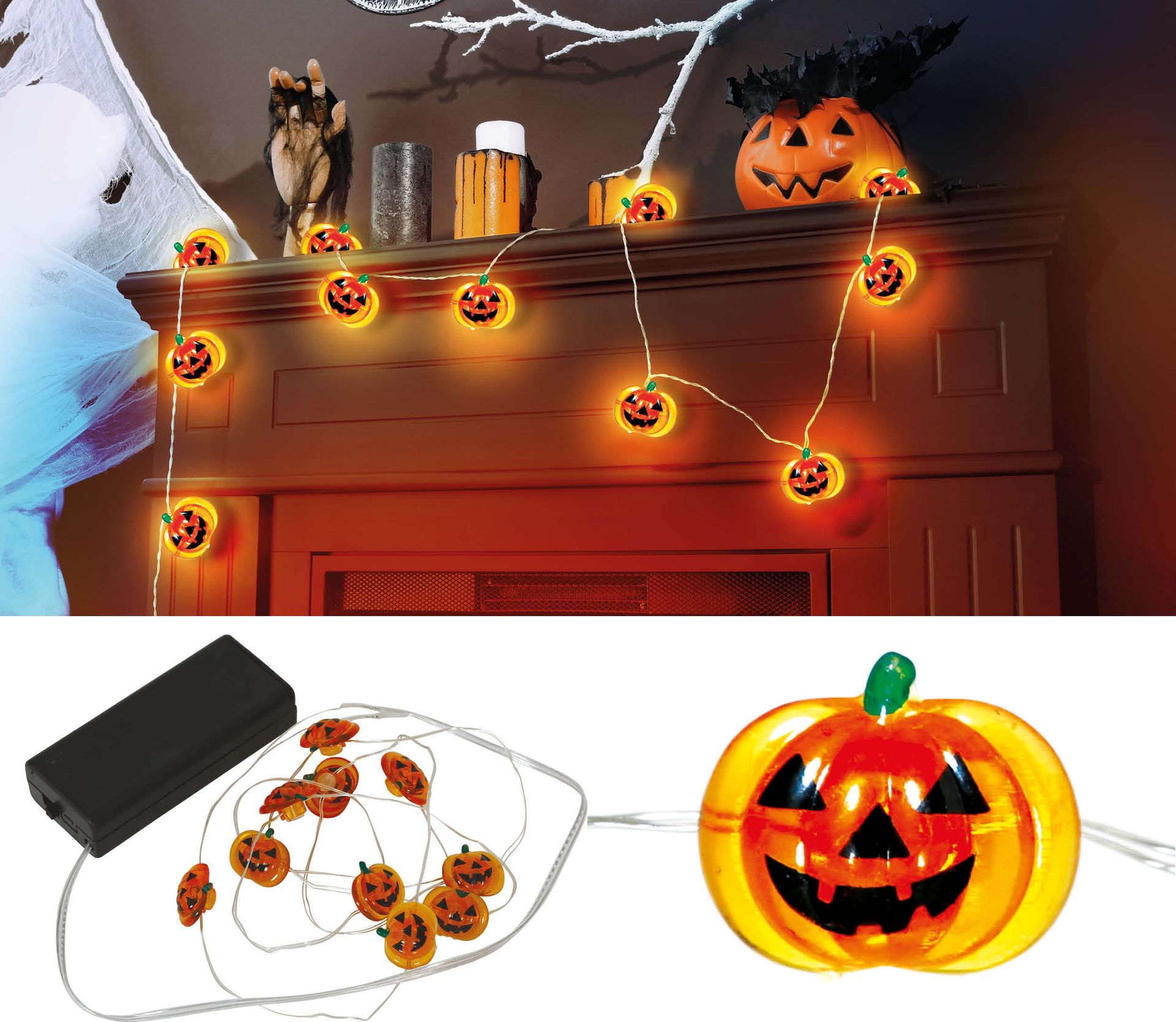 Lichtslinger 10 LED lampjes oranje pompoenen 300 cm halloween