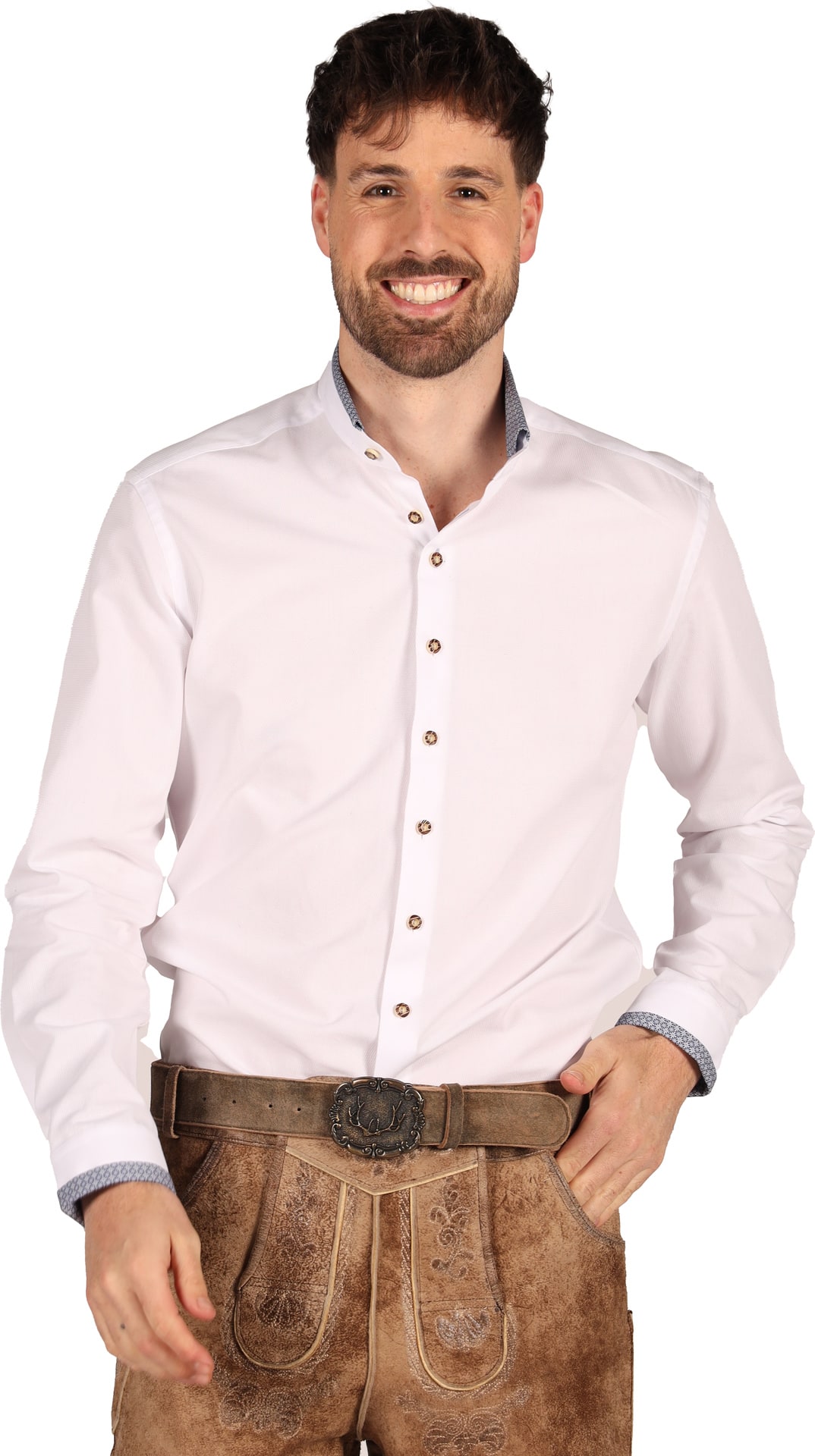 Luxe Witte Oktoberfest Blouse met Blauwe Accenten Heren