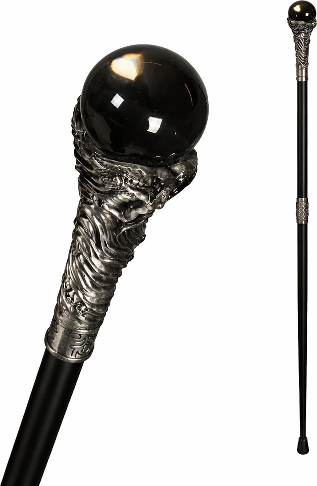Magic Ball Wandelstok Zwart Zilver Tovenaar Halloween