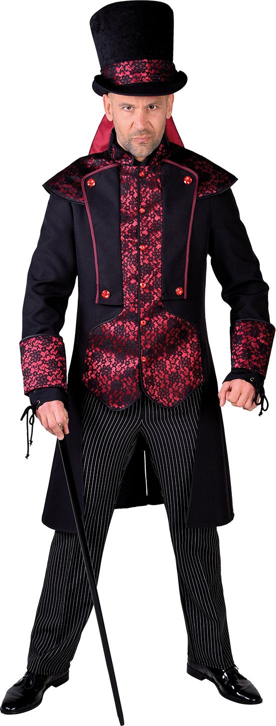 Mannen steampunk outfit zwart en rood