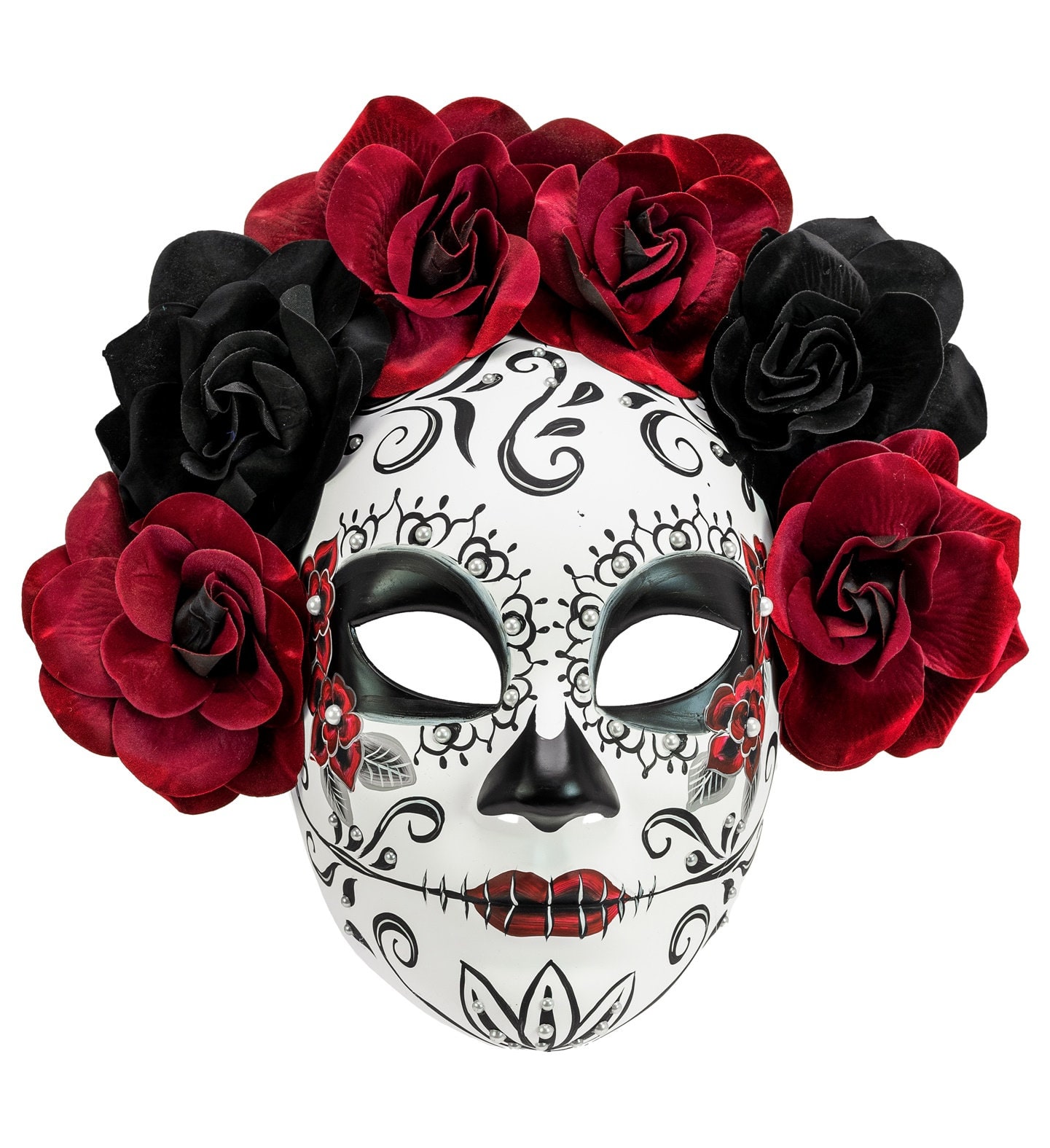 Masker Wit Halloween met Rozen Zwart Rood