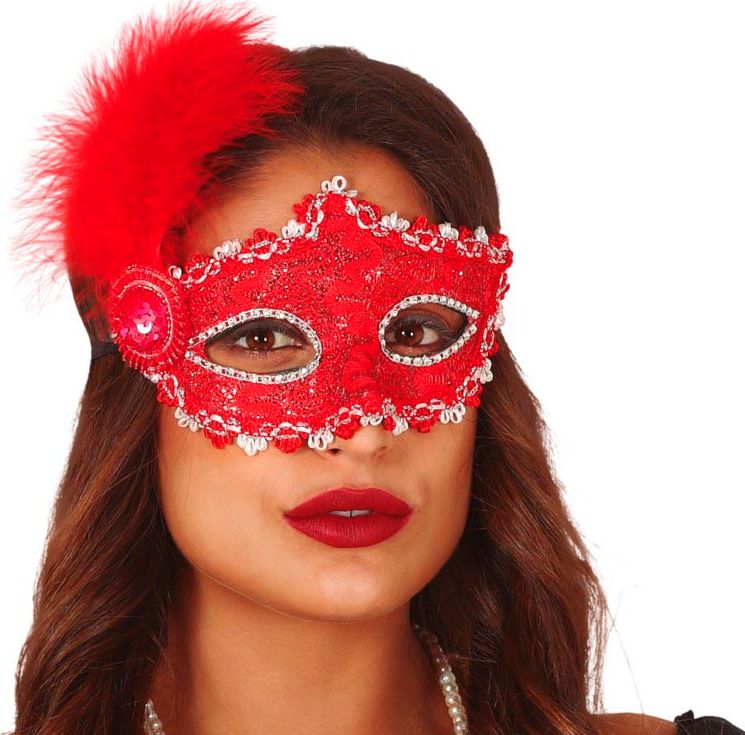 Masquerade oogmasker kant rood