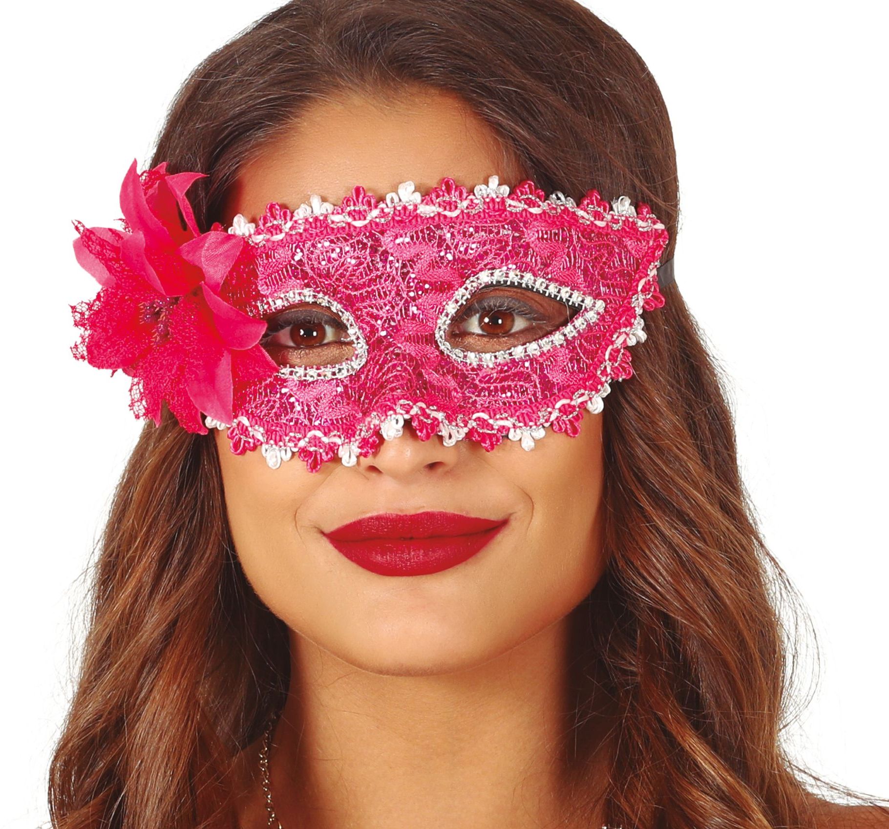 Masquerade oogmasker kant roze
