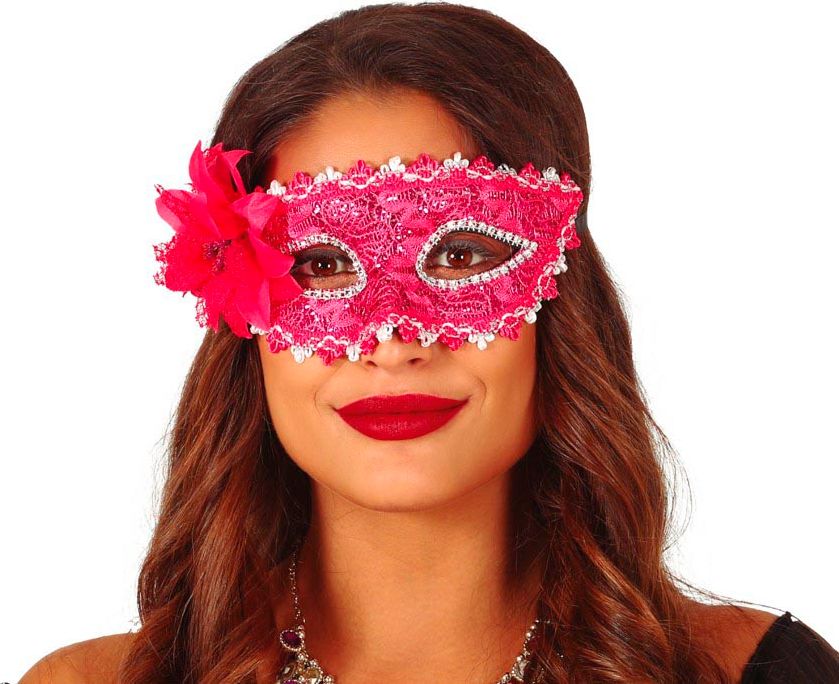 Masquerade oogmasker kant roze