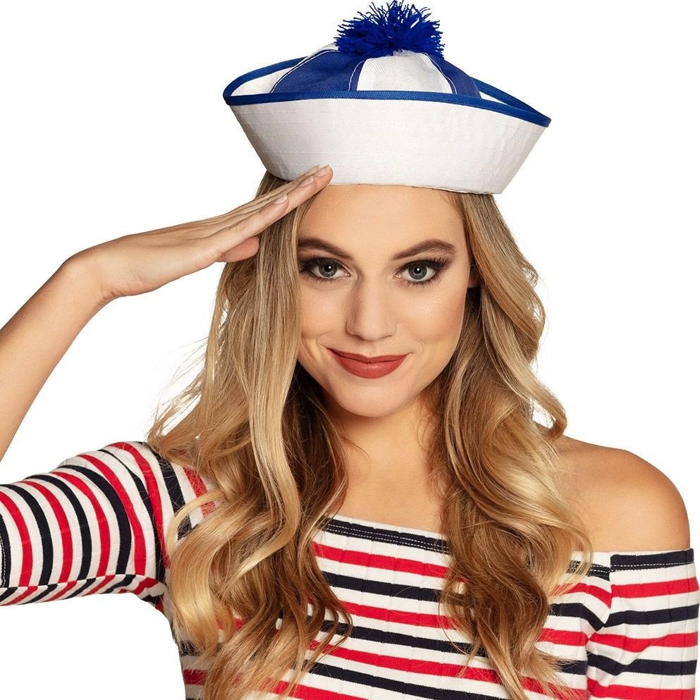 Matroos petje wit blauw