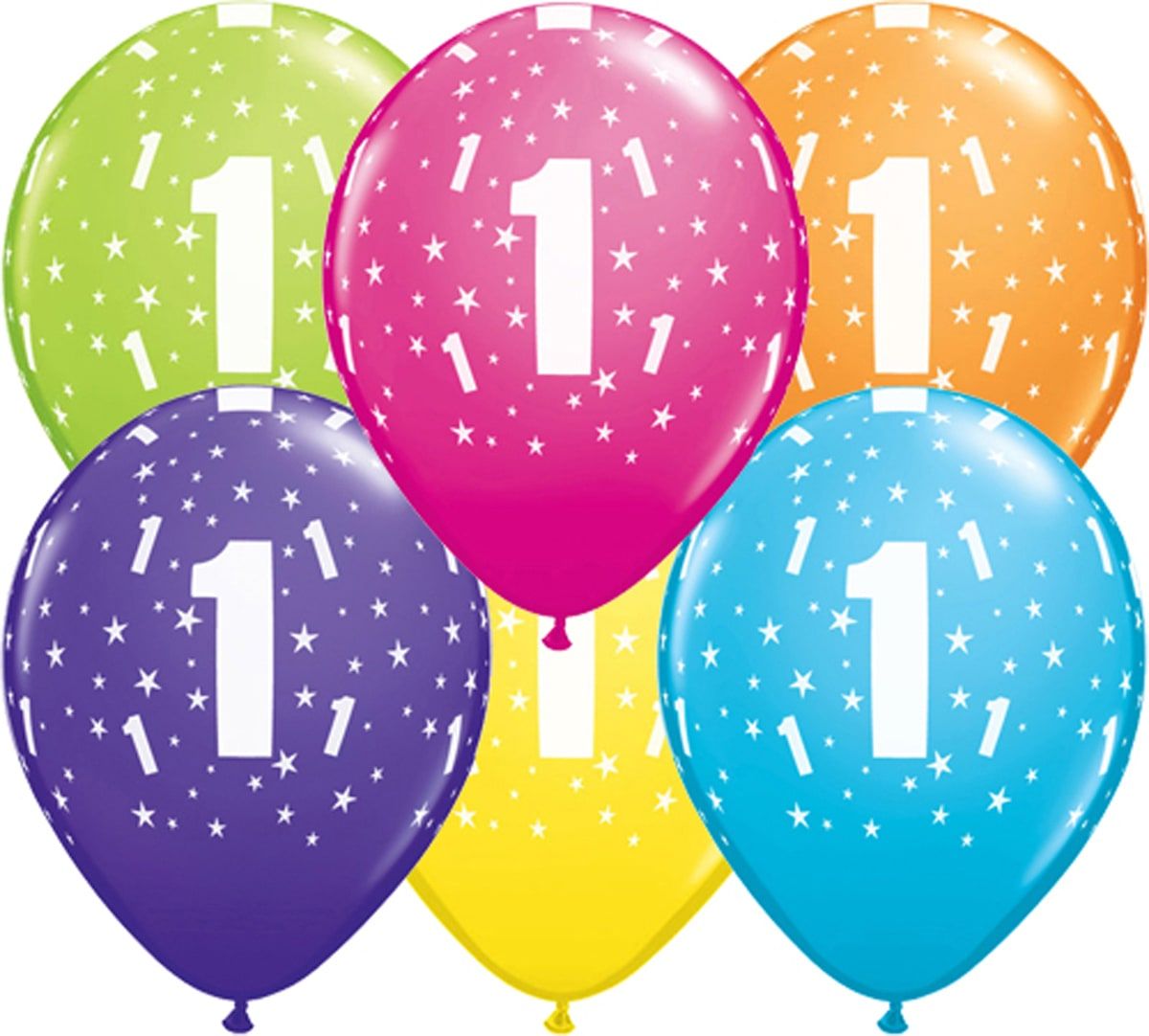 Meerkleurige 1 jaar ballonnen 25 stuks