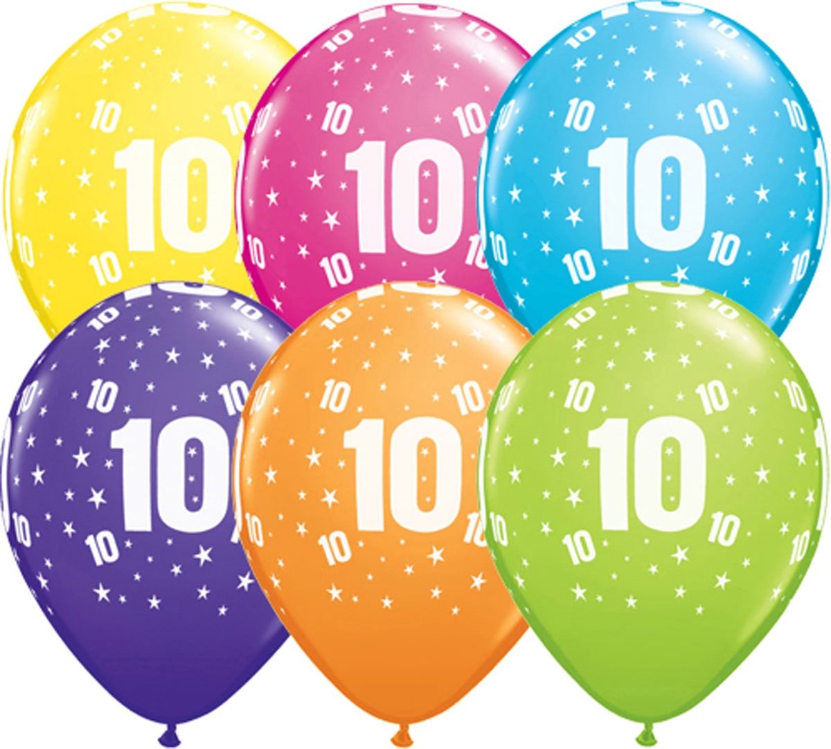 Meerkleurige 10 jaar ballonnen 25 stuks