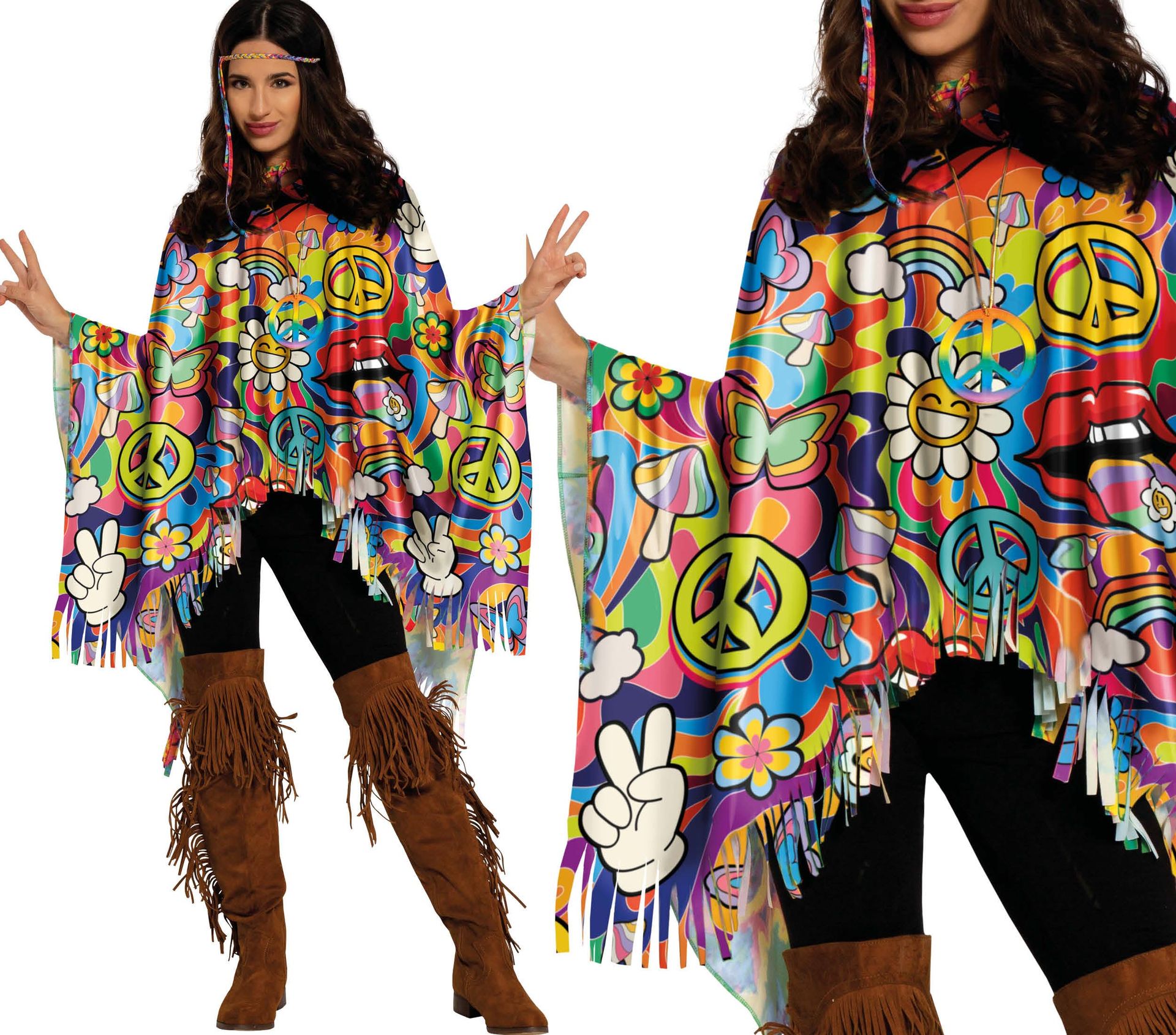 Meerkleurige Poncho Hippie Stijl
